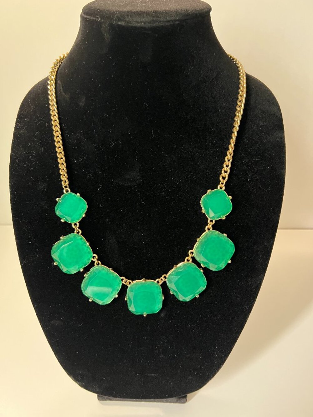 Green Statement Necklace Gold Chunky Bib Faceted Stone Bold Necklace
